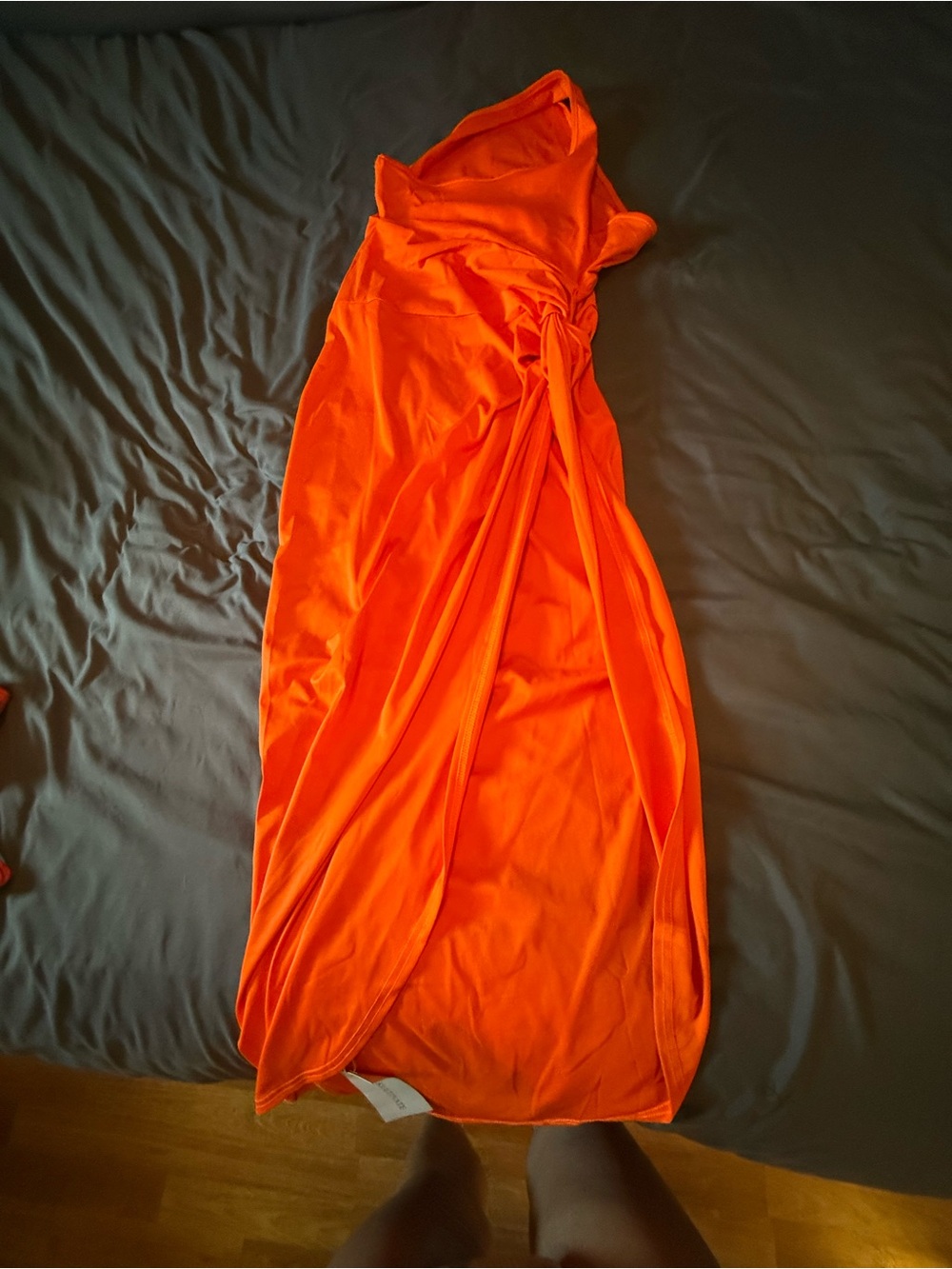 Bright Orange One-Shoulder Maxi Dress